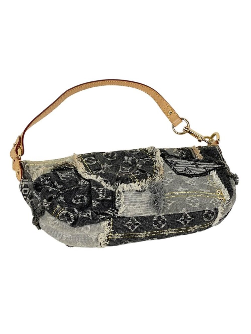 Louis Vuitton Pouch Monogram Denim Patchwork Shoulder Bag Black Gray - Picture 2 of 10